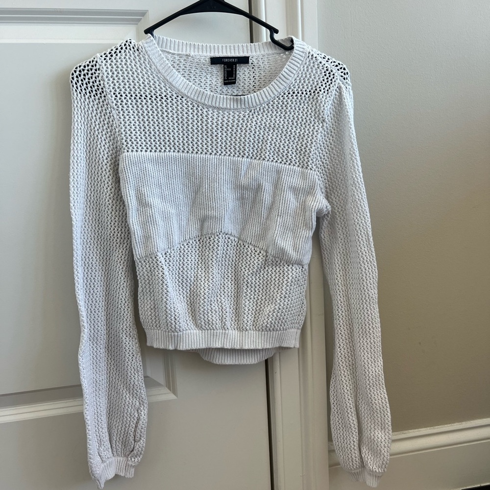 White Mesh Knit Sweater Top